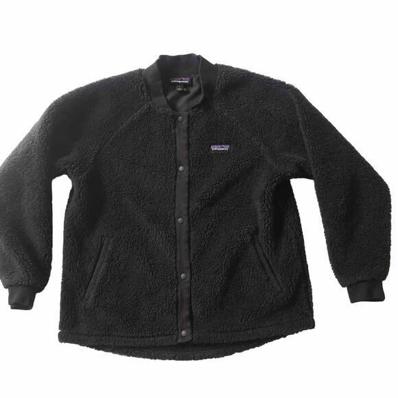 Patagonia Sherpa Bomber Jacket Women's Size S Ink Black Snap Front Retro-X - Picture 1 of 11